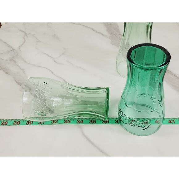 Coca Cola Libbey Drinking Glasses 17oz Embossed Logo 6" Retro Glass Green x3 - Picture 13 of 13